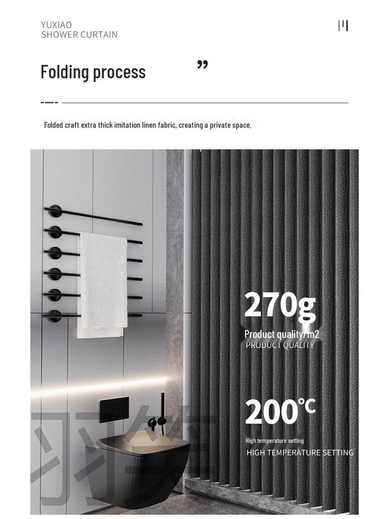 Vattentätt Vikbart Duschdraperi för Toaletter och Badrum, Stansfri Imitation Linne Avdelare.
