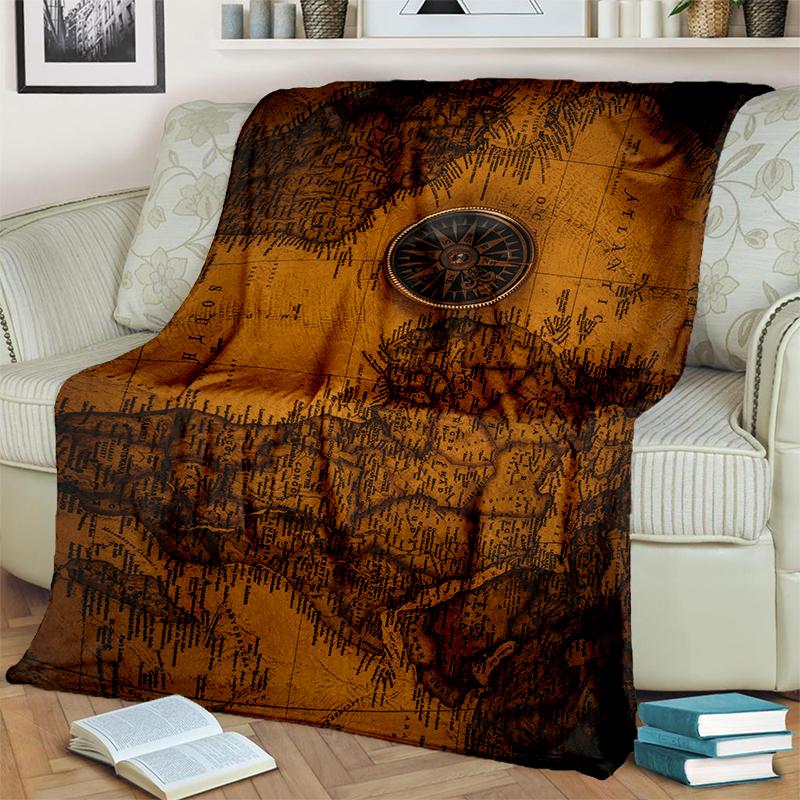 2025 New Style Retro Marine Nautical Chart Compass 3D Blanket,Soft Throw Blanket for Home Bedroom Bed Sofa Travel Office Cover