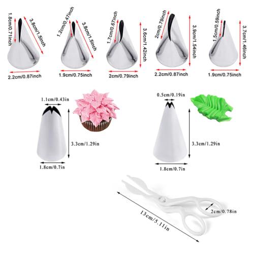 12-Piece Set of Stainless Steel Pastry Tips, Flower Shapes, Pastry Bags, and Tips, Perfect for Flower Nails, Cake Decorations, and Cupcakes.