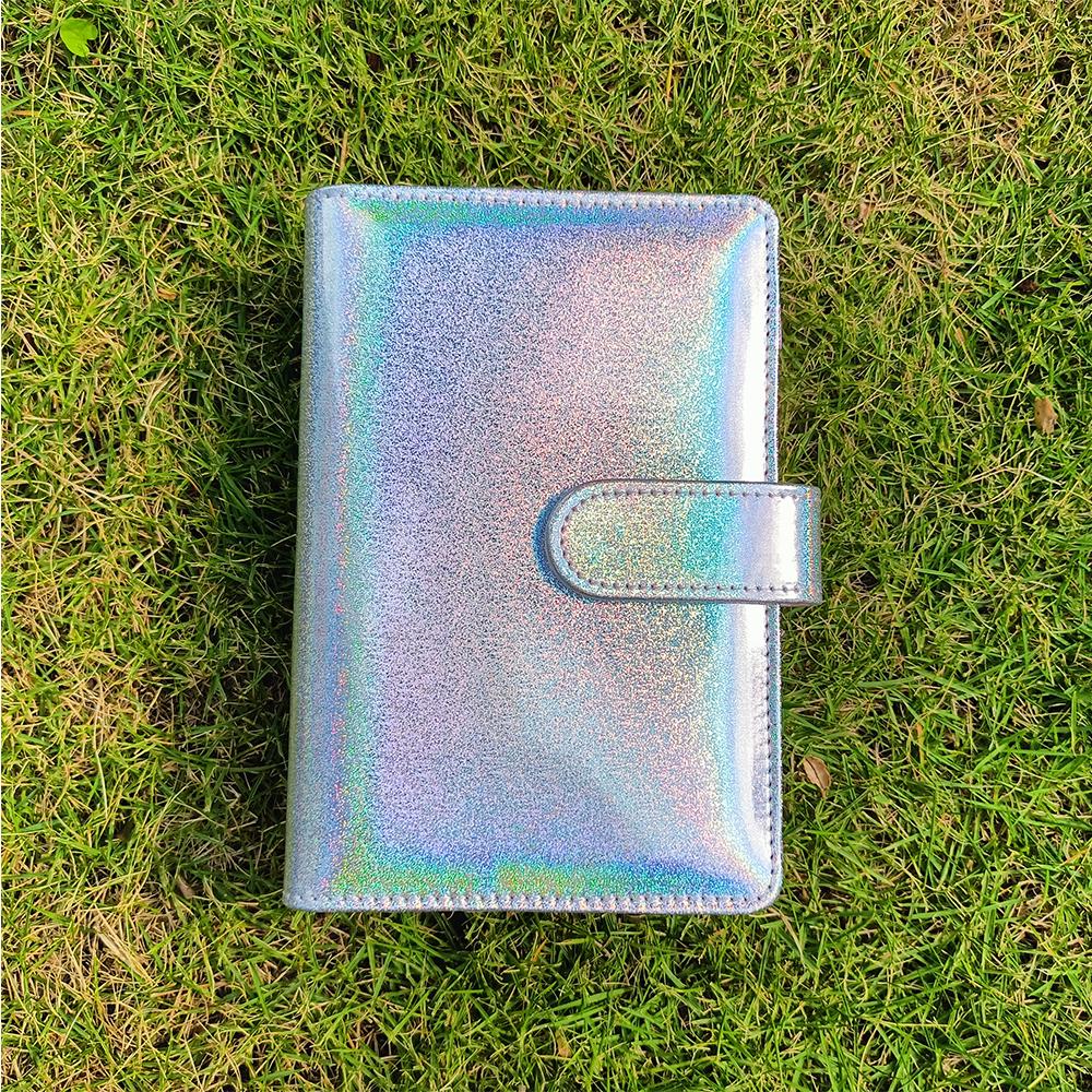 New Arrival A6 Binders Glitter PU Leather Notebook Portable Binder 6 Rings Journal Notebook Budget Binder (as the picture,A6&no)