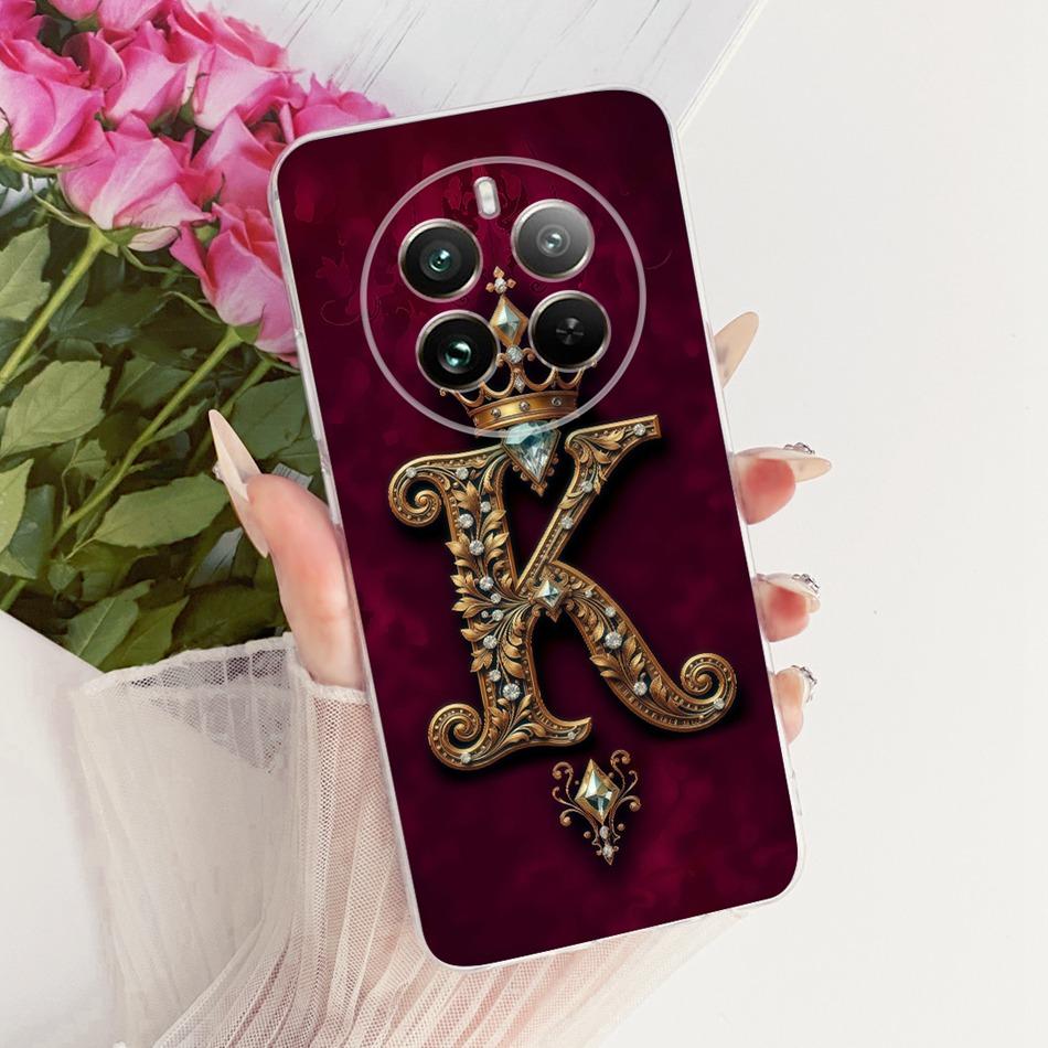 For Realme 12+ 12X 12 5G Royal Crown Initial Letter Couple Phone Case For Realme12 5G 12Plus 12X Soft Silicone TPU Cover Bumpers