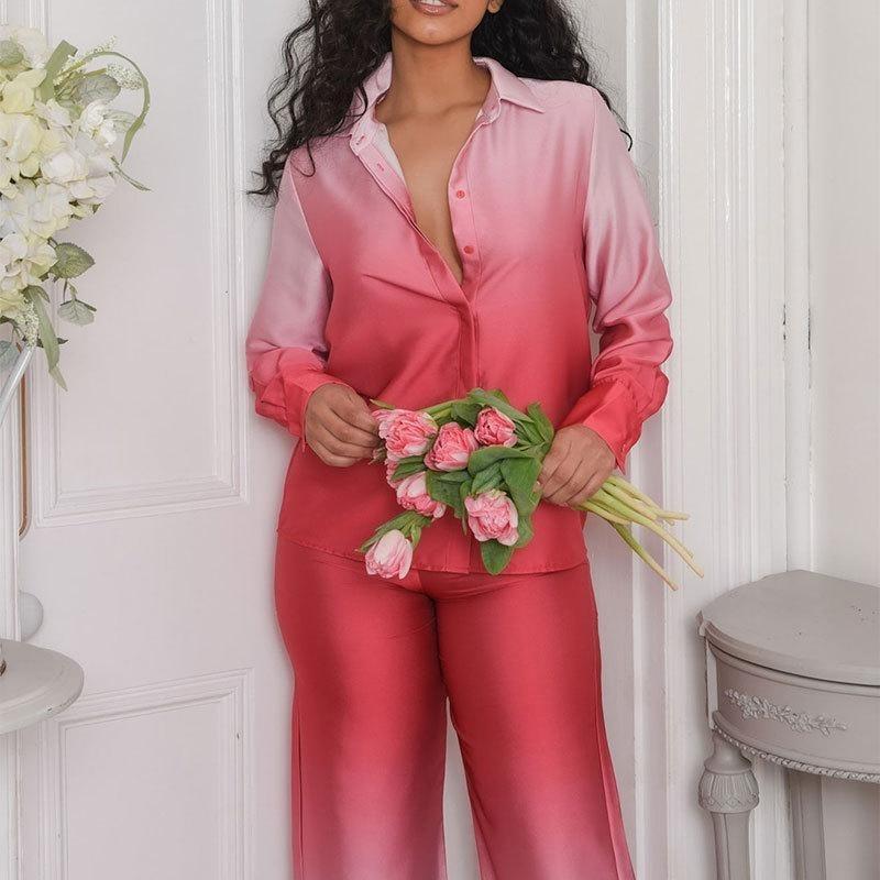 New Set Loose Printed Long-sleeved Shirt Casual Fashion Casual Suit Colourful Suit Party Suit Casual Suit