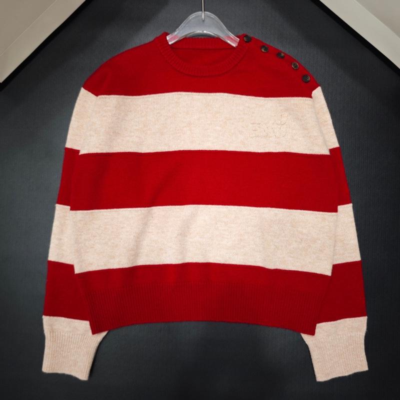 

Early Autumn Letter Embroidery Striped Knit Top Large червоний