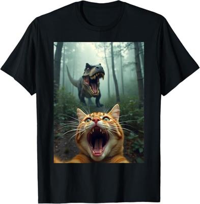Katten Selfie Met T-Rex Dinosaurus T-shirt