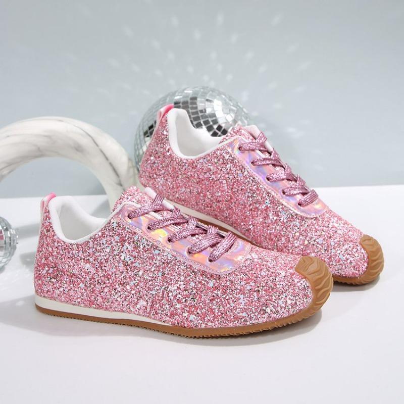 Fashion Women Flat Sneakers 2025 New Casual Bling Vulcanized Shoes Women Mesh Lace Up Platform Plus Size Fashion Outdoor Woman Shoes