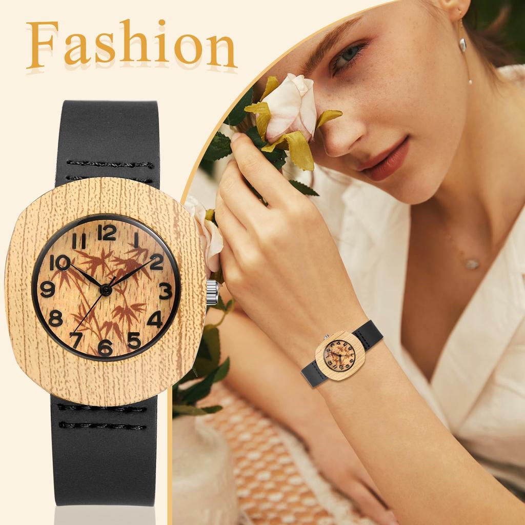 Antique Wooden Watch for Women with Leather Strap: Analog Waterproof Bohemian Accessory - Valentine's Day or Christmas Gift