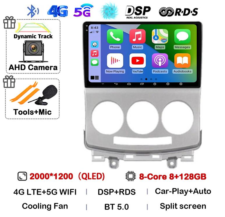 Android 14 Carplay Auto Car Radio For Mazda 5 2005 2006 2007 2008 2009 2010 GPS Multimedia Player Stereo Head Unit Audio WIFI+4G