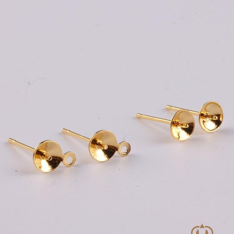 Gold Color Retention Pearl Earring Settings: Half-Drilled Bead Cup Studs for DIY Jewelry