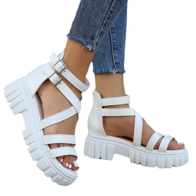 Mode Chunky Höga Klackar Romerska Sandaler Kvinnor Sommar Ankelrem Platåsandaler Kvinna Rem Tjock Klackade Festskor