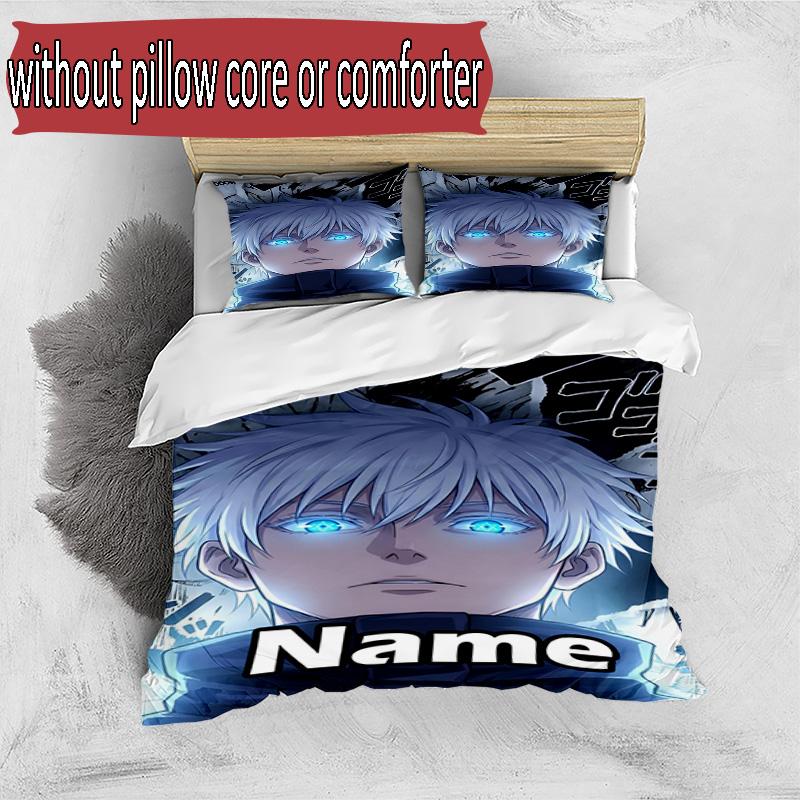 3pcs Duvet Cover Set (1*Duvet Cover + 2*Pillowcase, Without Core), Custom Name Jujutsu Kaisen Pattern Bedding Set, Home Bedroom Decor Gift