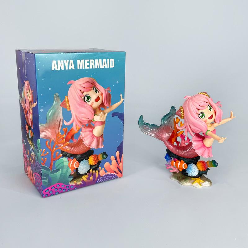 Mermaid Anya Forger Gk Anime Figure Cute Prize Model Desktop Ornament Doll Computer Case Decoration Collectible Trendy Toy Gifts