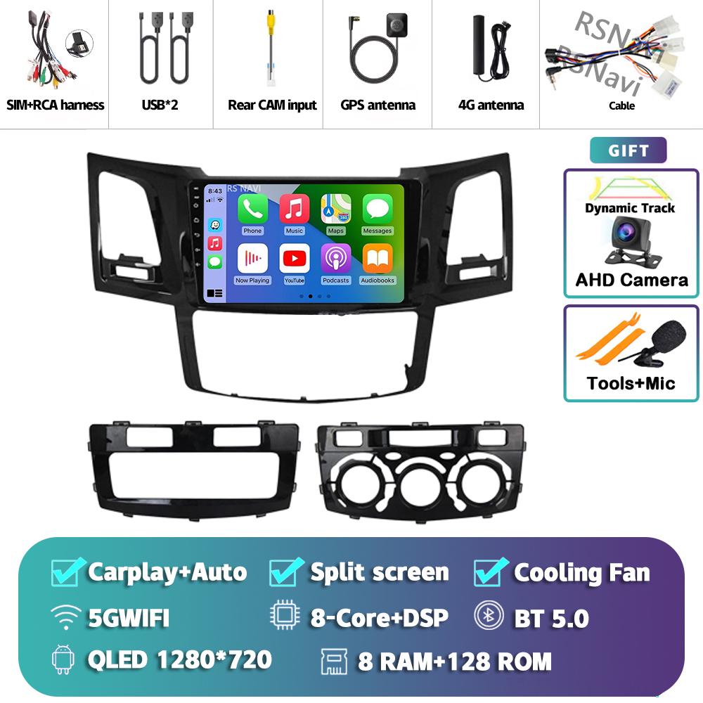 Android 14 Carplay Auto For Fortuner Hilux 2005 - 2014 Car Radio Player Multimedia Stereo Navigation 4G+WIFI Head Unit AI Voice