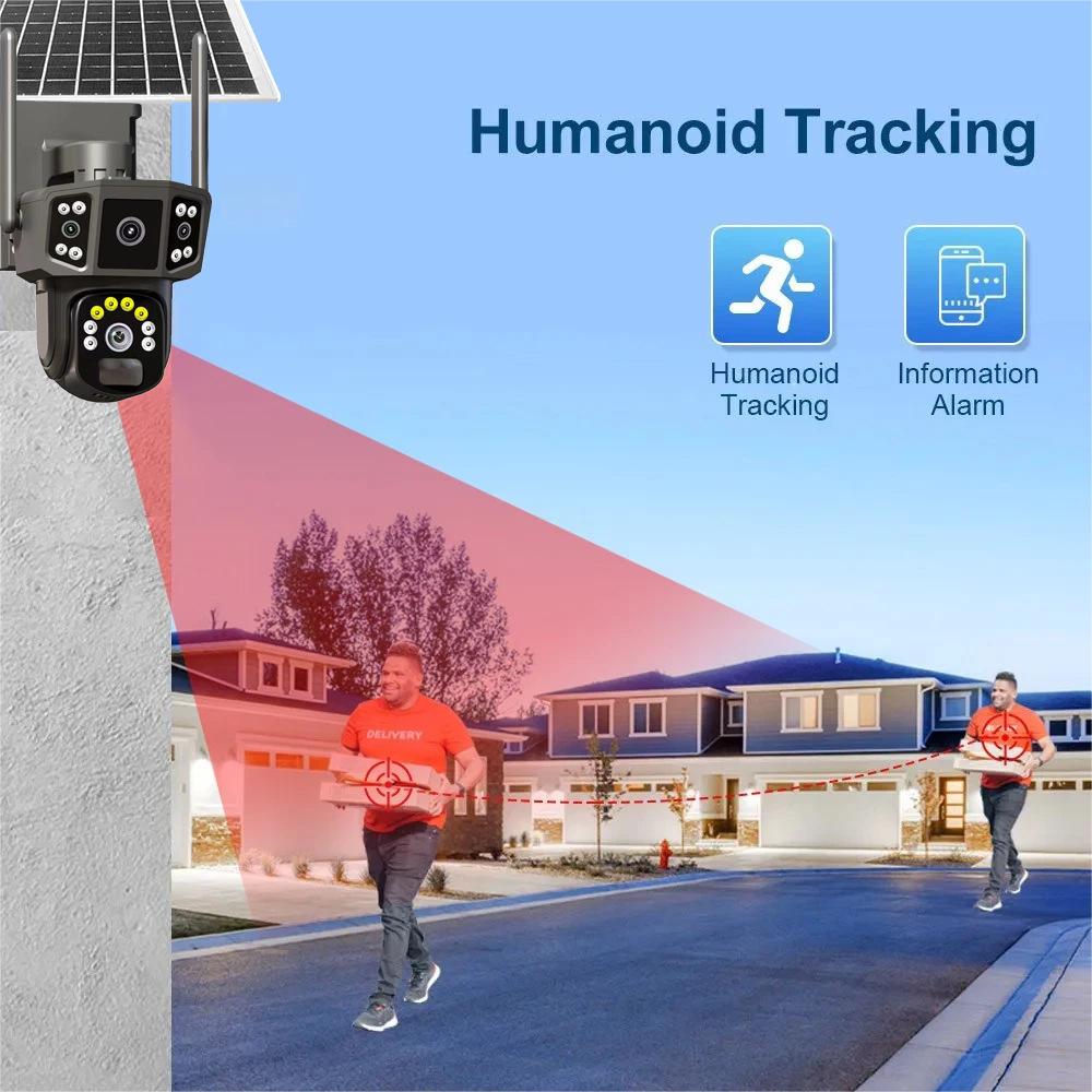 Solar-Powered Outdoor Three-Screen HD Night Vision Camera for Remote Orchard Monitoring