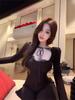 Spring 2026 Korean Yujie Style Black Lace-up Mesh Top Base Layer