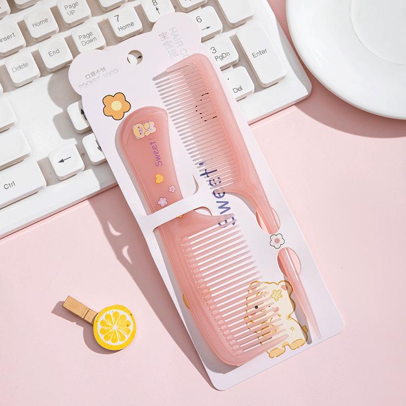 Jelly Color Cartoon Print Children's Fine-Tooth Comb Set - Portable Hair Styling with Pointed Tail Comb