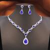 Women's Rhinestone Water Drop Bridal Jewelry Set Birthday Prom Purple Choker Necklace Earrings Wedding Bride Accessory Fashion