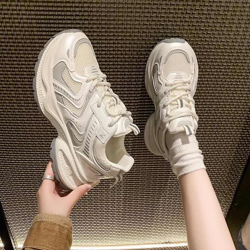 Platform-soled Dad Shoes for Women 2025 New Mesh Breathable Sports Shoes, Foreign Style Versatile Height-increasing Casual Sports Shoes for Women