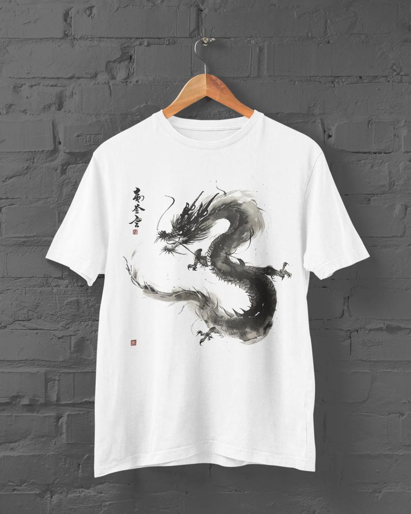 Ink Art Dragon TShirt Kanji Print Shirt Japanese Streetwear Anime Shirt Japanese Dragon Tshirt YK Clothing Harajuku YK Top