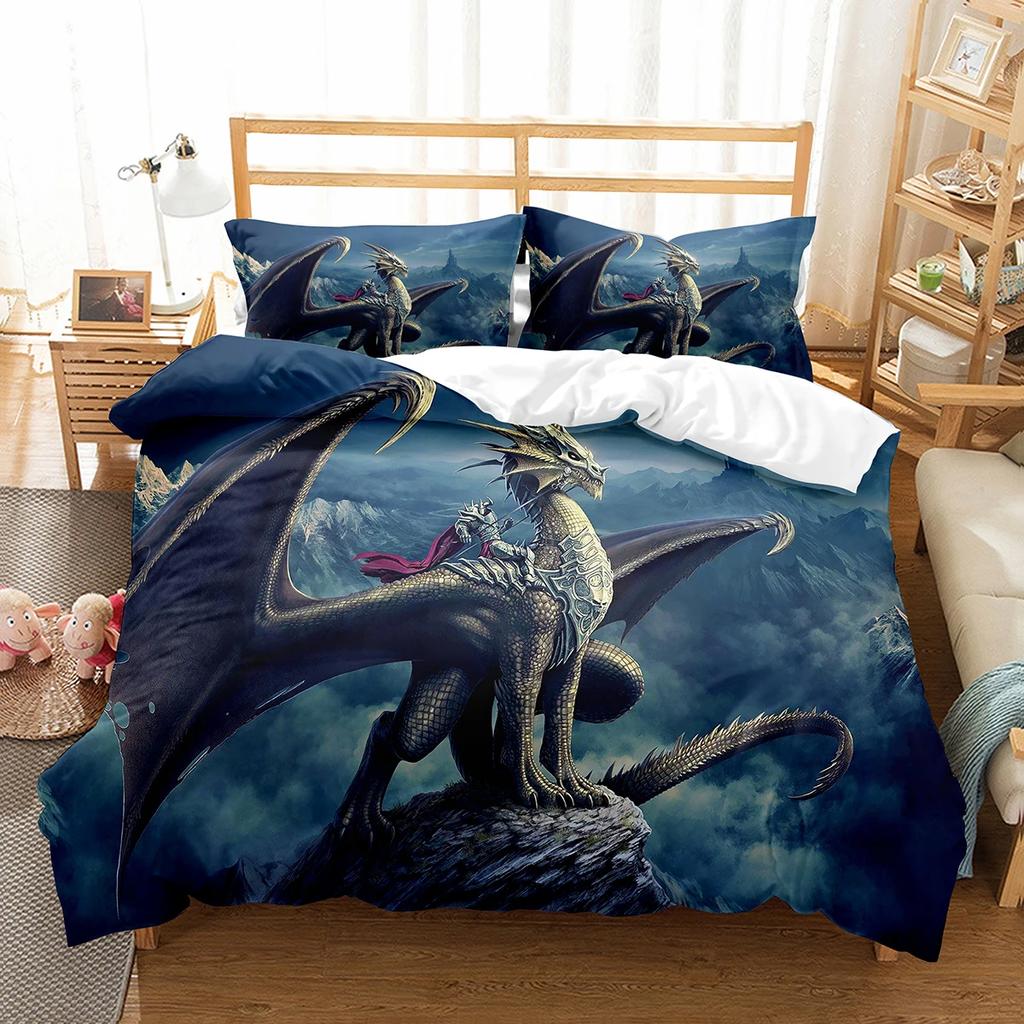 Purple Dragon Duvet Cover Jungle Animals Myths and Legends Dragon Children Boys Children Teens for Bedroom Decoration Queen King