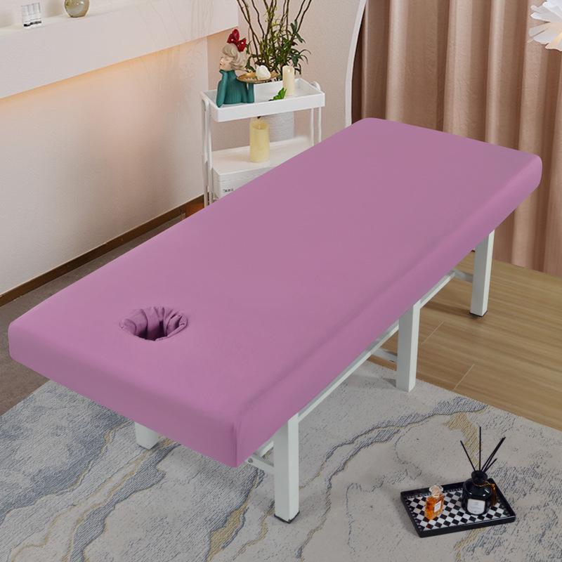 Waterproof Oil-Proof Massage Bed Sheet with Face Hole - Thick Solid Color, White