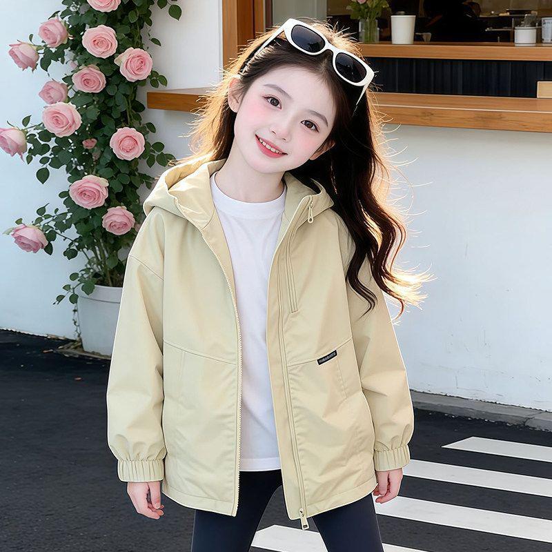 2026 Girls' Spring & Autumn Windbreaker Raincoat - Casual Loose Jacket Sportswear Top