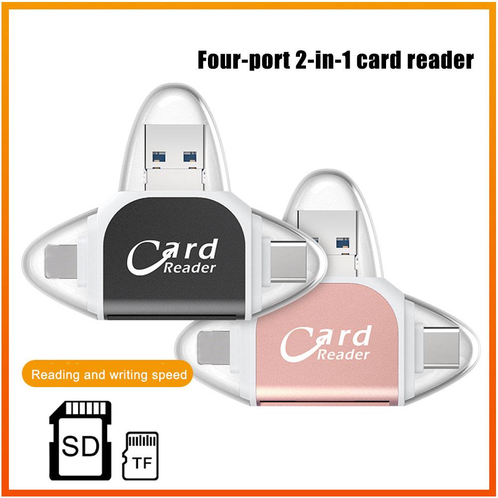 Multifunctional Metal Four-port Two-in-one Card Reader OTG Memory Card Reader Universal For PC Phone Laptop Android Micro/Type-c