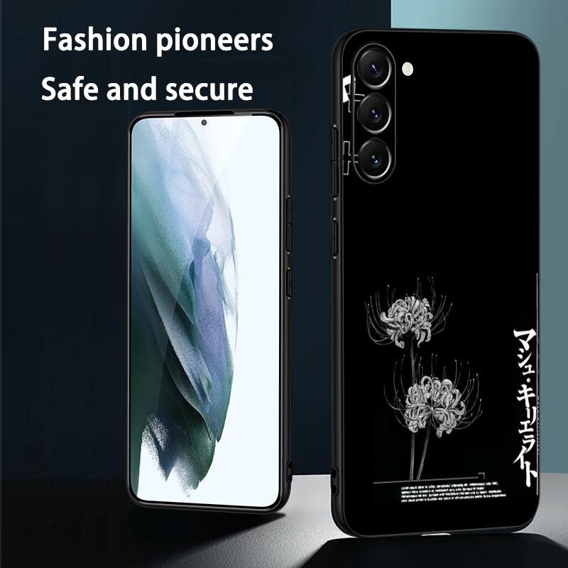 Handyhülle mit rotem Spinnenlilie-Motiv im japanischen Kunst- und Modedesign für Samsung Galaxy S26, S25, S24, S23, S22, S21 Plus, Ultra und Note20 (weich, schwarz)