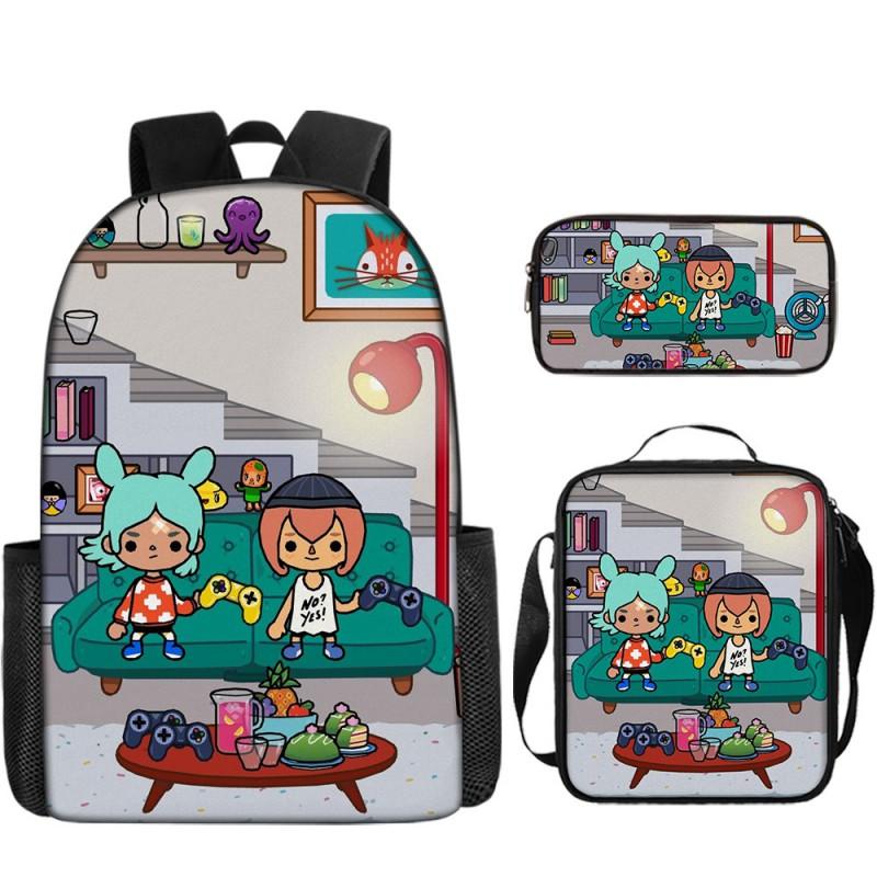 Toca Life World Cartoon-Aufdruck Kinder Schulrucksack-Set Mit Verstellbaren Luftpolster-Trägern Klassen 3-4
