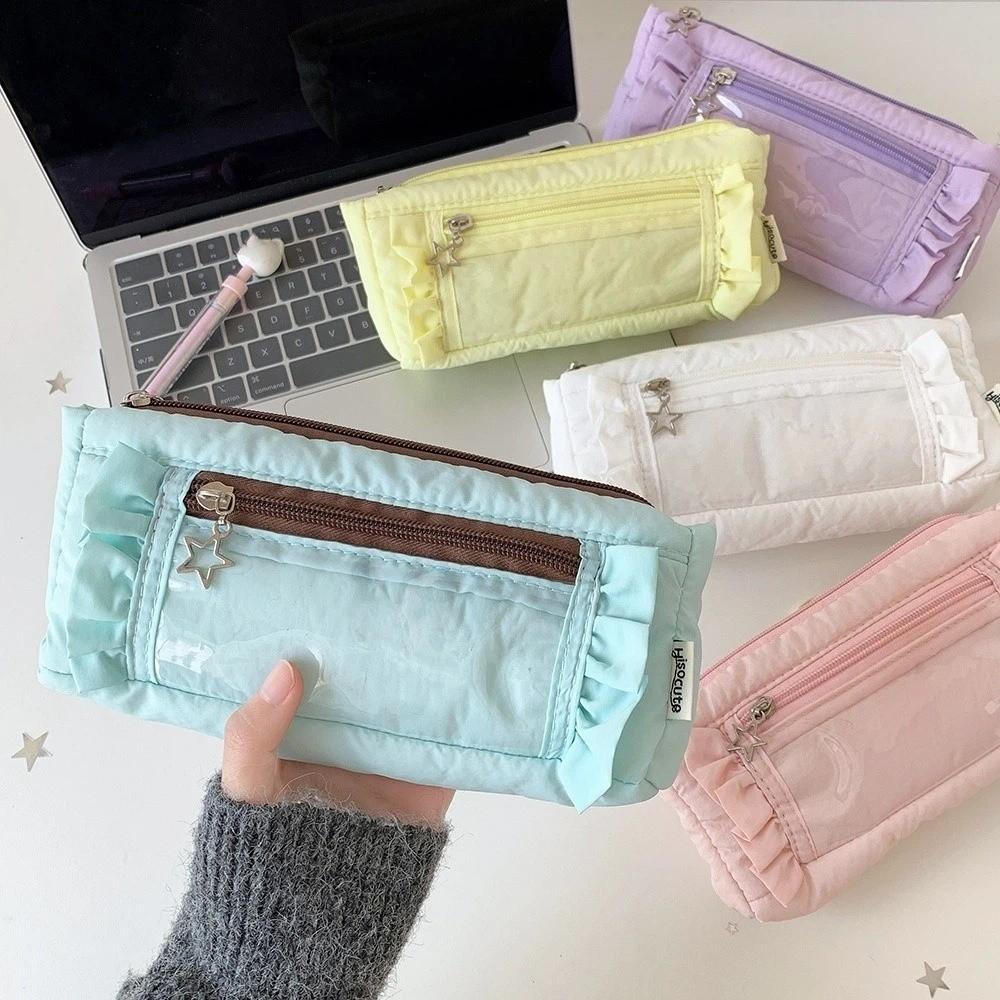 Ruffled Edge Ruffled Pencil Case Star Zipper Pencil Pouch Korean Ruffled Stationery Bag Office