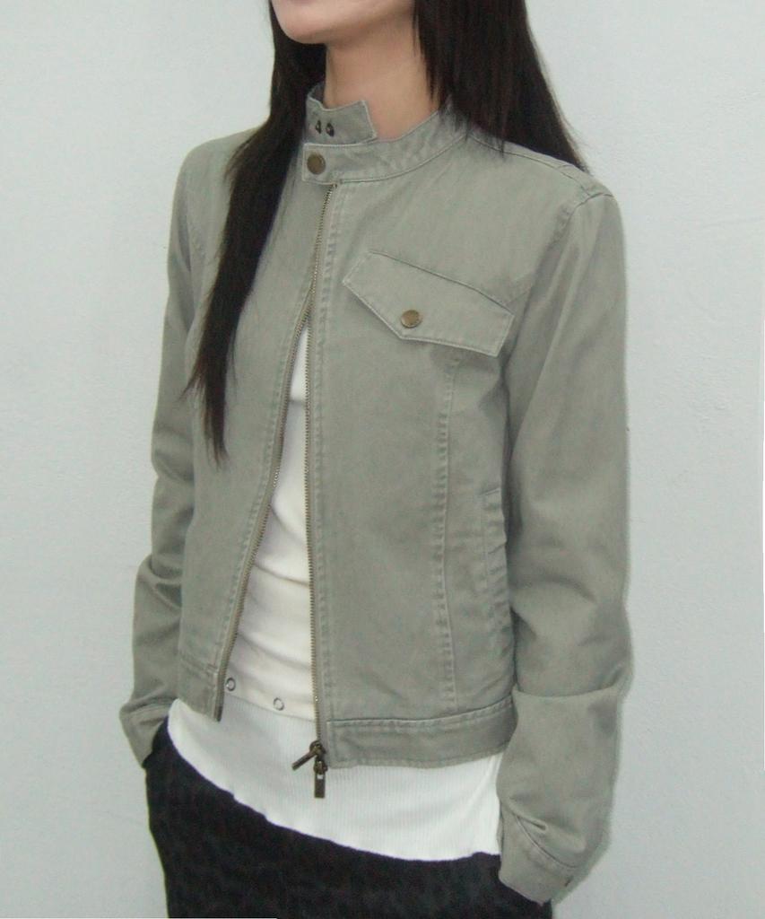Place Studio Vintage Sand Incision Cotton Washed Single Collar Semi-Fitted Rider Jacket [Grey]