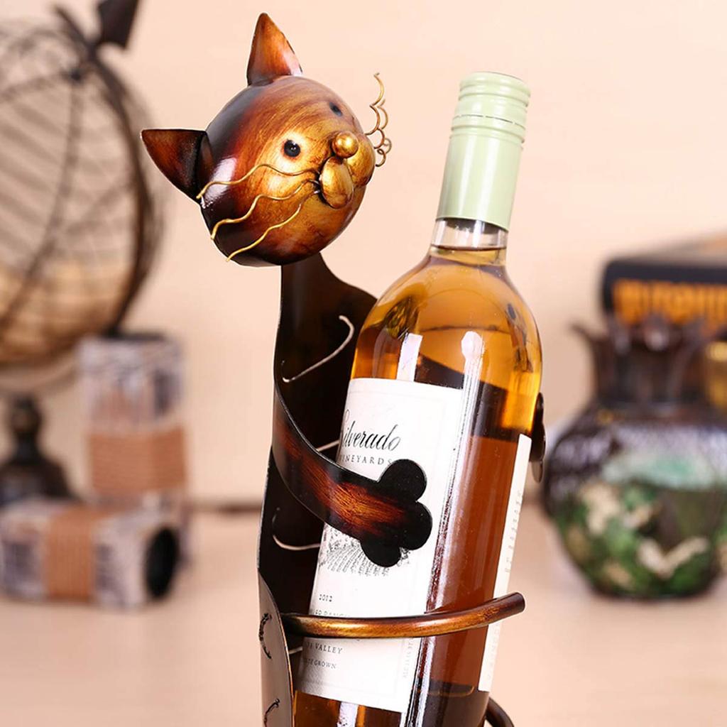 Tooarts Cat-Shaped Wine Holder, Metal Sculpture, Practical Interior Decorative Craft
