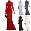 Damen Hals Sheer Mesh Off-Shoulder Langarm Abendkleid Elegant Bodenlang Raffung Formelles Kleid für Events Partys