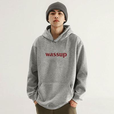 WASSUP Letters Printed Hoodies Fashion Hooded Long Sleeve Pocket Sweatshirt Men Women Couples Velvet Hoodie