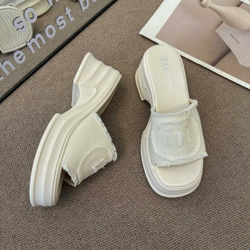 

Рыбак крутые тапочки носить лето новые однословные парусиновые тапочки на высокой толстой подошве тапочки женские 40