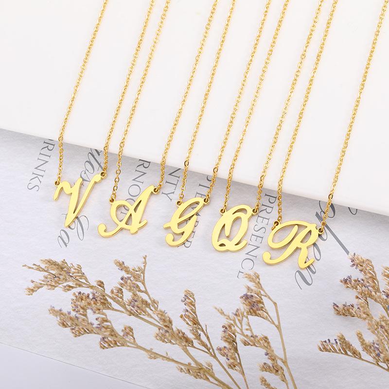 Stainless Steel Lowercase Letter Necklace with Clavicle Chain - European & American Design