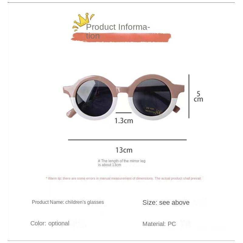New Splicing Colour Round Cute Kids Sunglasses UV400 Boy Girls 1-7 Years Old Lovely Baby Sun Glasses Children