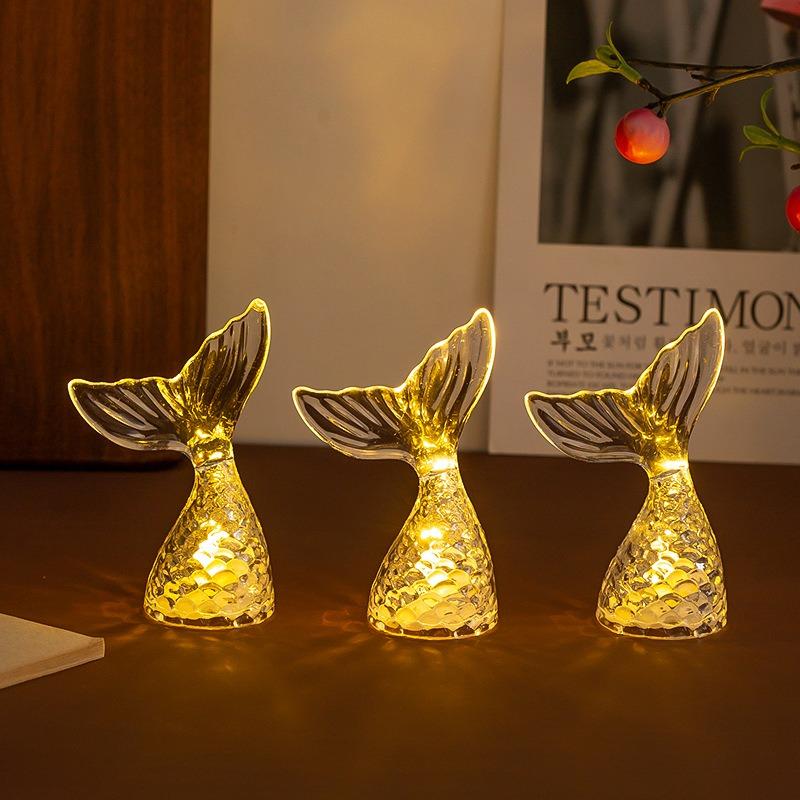 Electronic Candle Lamp Glowing Mermaid TailNight Light Desktop Ornament Micro Mini Decoration