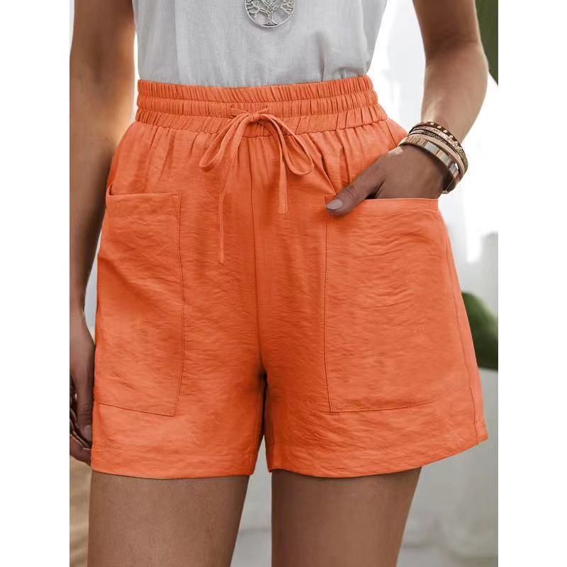 New women's linen wide-legged shorts - summer casual sports high-waisted large size loose solid color with pockets