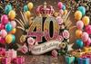 Bright Blue-green Gradient Gold Pink Theme 40th Birthday Banner Background Adult Birthday Party Decoration Photography Backdrop