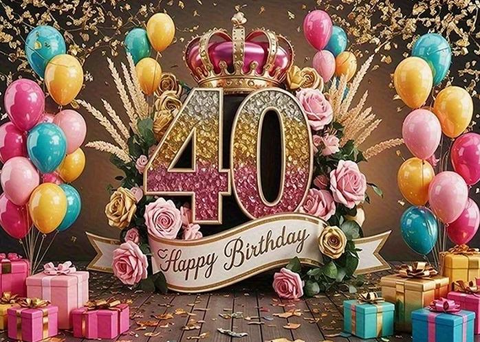 Bright Blue-green Gradient Gold Pink Theme 40th Birthday Banner Background Adult Birthday Party Decoration Photography Backdrop