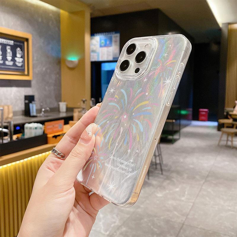 Simple Ins Feather Gauze Colorful Fireworks for Apple 16pro Mobile Phone Case Full Package for IPhone15 Laser High-end Sense