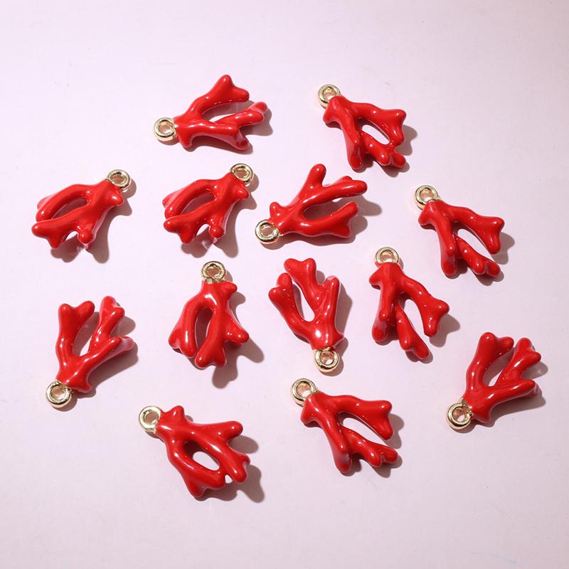 20pcs 16x10x5mm 3D Enamel Coral Charms Pendant Alloy Metal DIY Jewelry Making Accessories for Bracelet Earrings Necklace