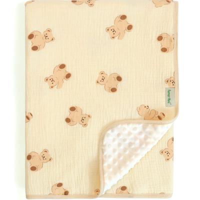 Flauschige Ibul Babydecke für Kleinkinder, Jungen und Mädchen, Weich, 115x100cm, Gaze auf der Vorderseite und Erhöhte Wolle auf der Rückseite (Großes Bären-Design)