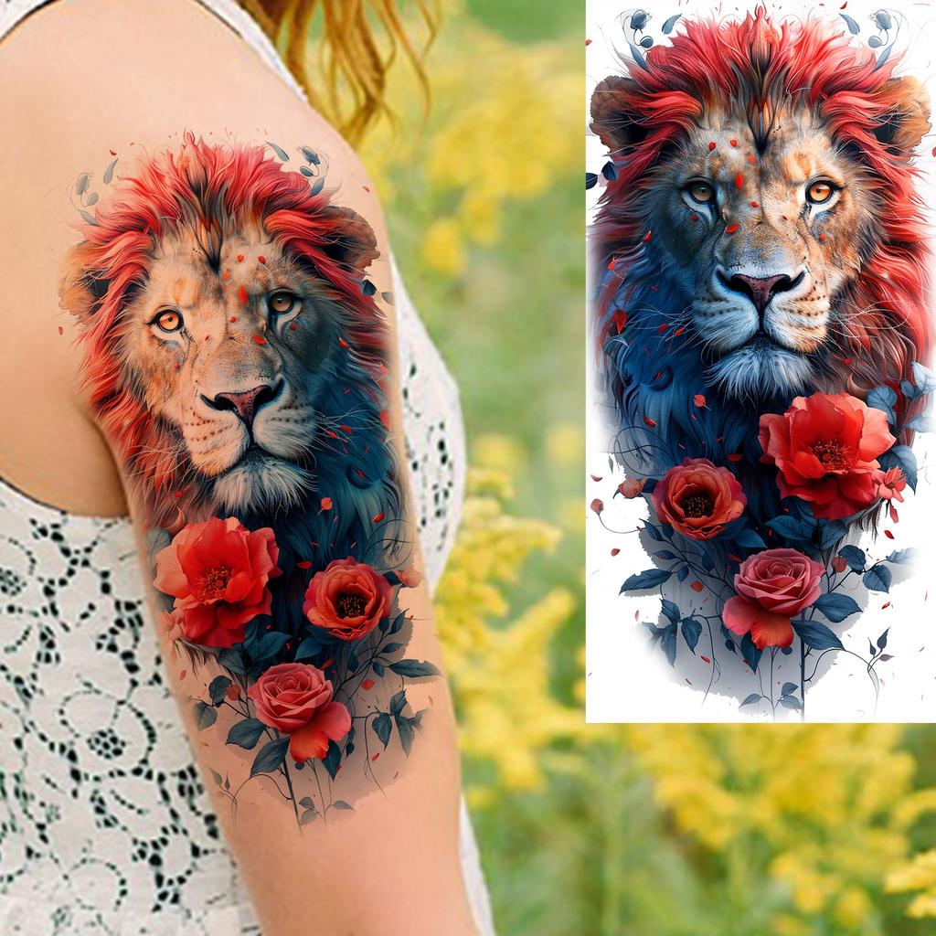 1 list Unikátní Akvarelový Lev Tygr Zvířata Dočasné Tetování Dlouhotrvající Vodotěsný Liška Sova Falešná Tetovací Nálepka Body Art Tetování