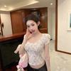 White Lace Floral U-neck Short-sleeved T-shirt Women's Summer Design Short Pure Desire Spice Slim Top