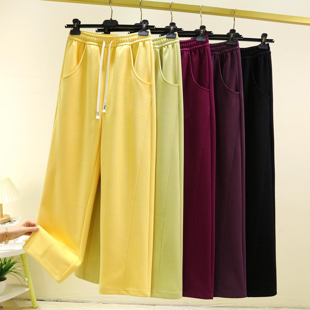 Spring Cotton Colorblock High Waist Casual Banana Pants - Plus Size, Slimming, Versatile Straight Leg with Pockets