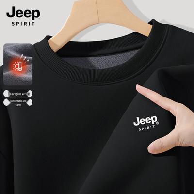 JEEP SPIRIT Men's Fleece-Lined Round Neck Sweatshirt