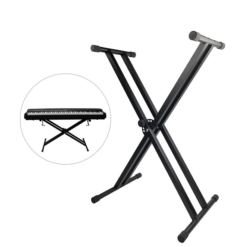 X Style Piano Keyboard Stand Adjustable and Portable Heavy Duty Music Stand with Anchoring Strap Black