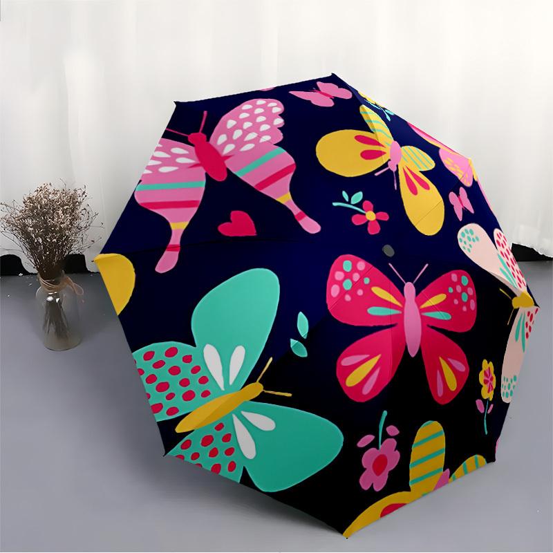 1pc Butterfly Print Automatic Umbrella - Automatic Opening And Closing, Sturdy Iron Frame, Portable Folding Design Yy251018127