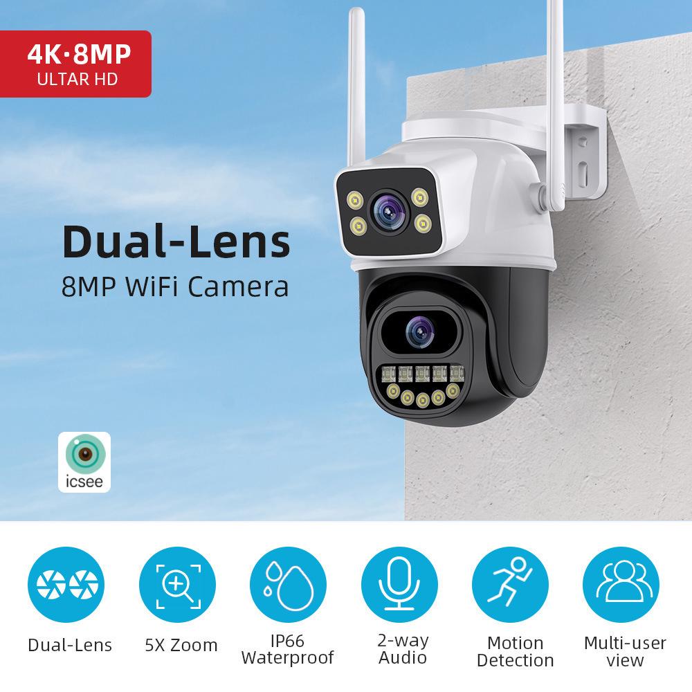 ICSEE Dual-Screen Wireless Home Surveillance Camera: 8MP, 9MP, 5x Zoom, HD, WiFi, Dual-Lens